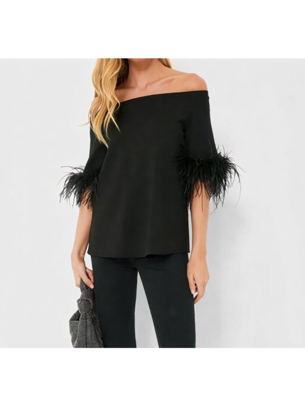 Tuckernuck Black Feather Miranda Off the Shoulder Blouse size M Medium NWT
